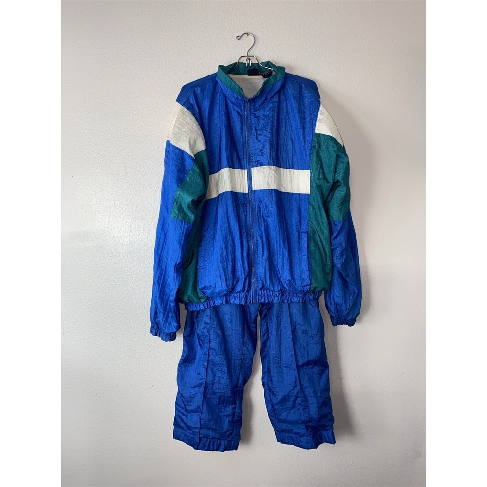 Vintage Blair Track Suit Men's XL Blue White Aqua 90s Lined Jacket & Pants Set‎